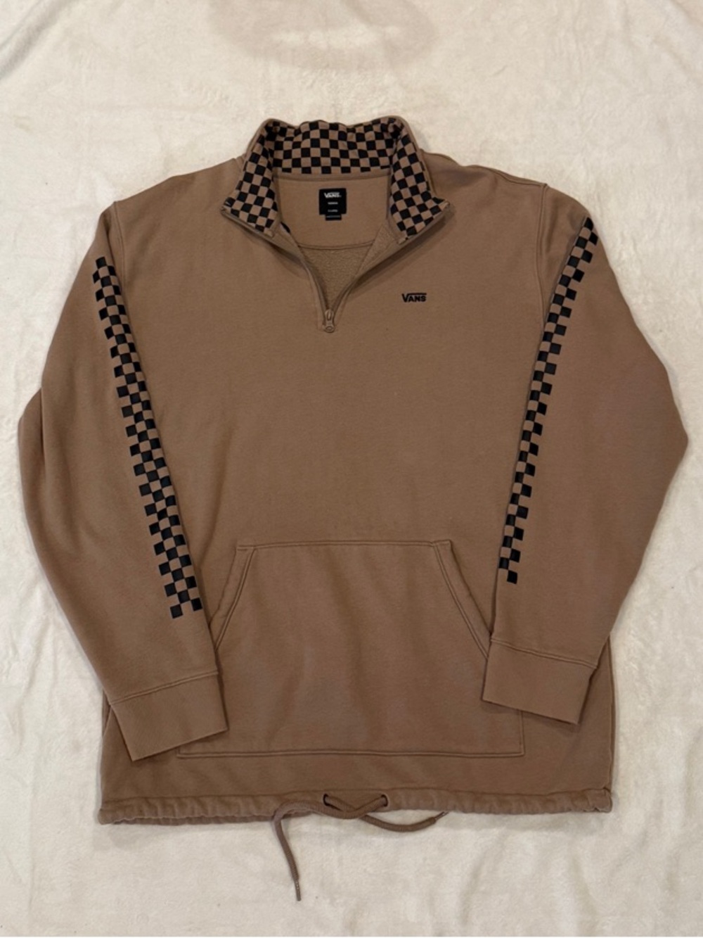 Vans Men’s Brown Zip-Up Pullover with Checkerboard Trim